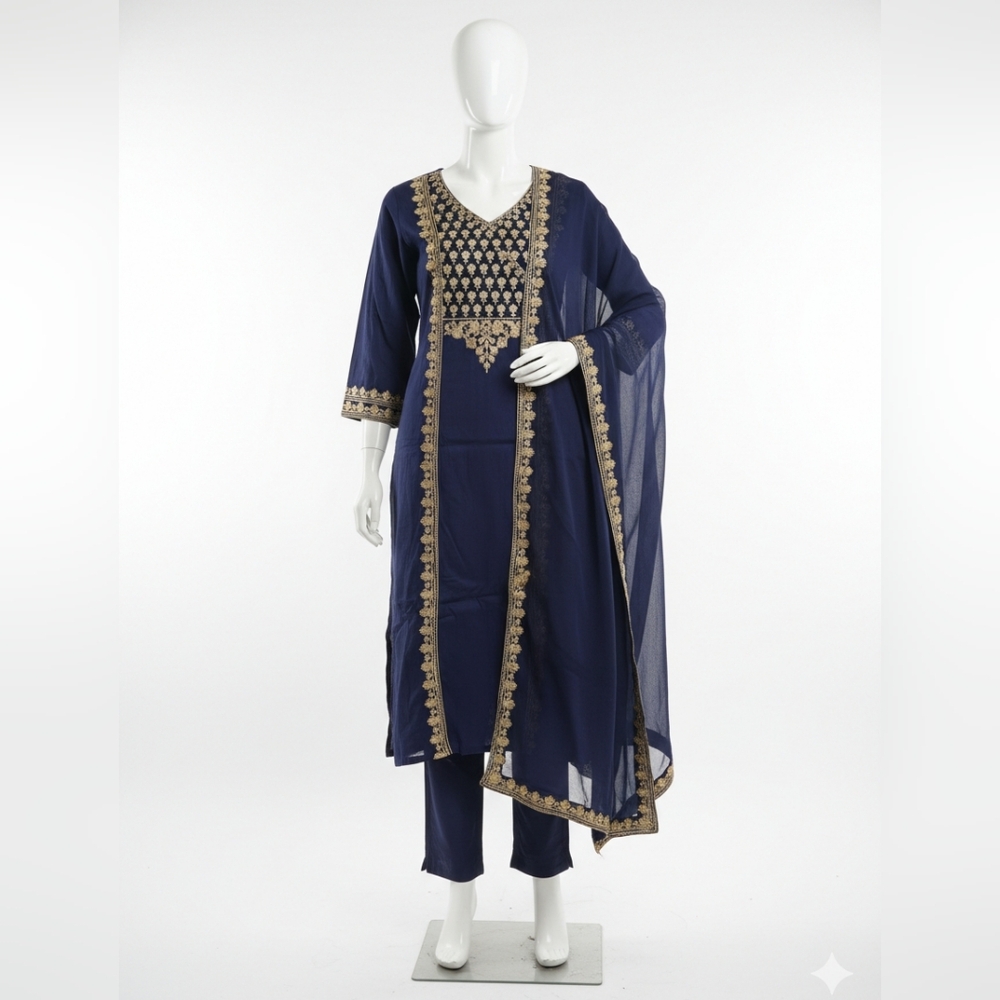 New 3 pc Aurelia kurti+ churidhar pant+ net dupatta Size M